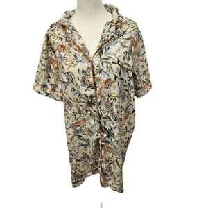 World market s/m button down sleep shirt jungle tropical tiger fresh preppy